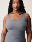 Luxe Tank Top in gray, featuring a sleeveless cropped design and classic crew neckline, perfect for versatile styling.
