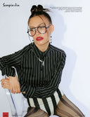 Model is wearing Striped Night Top