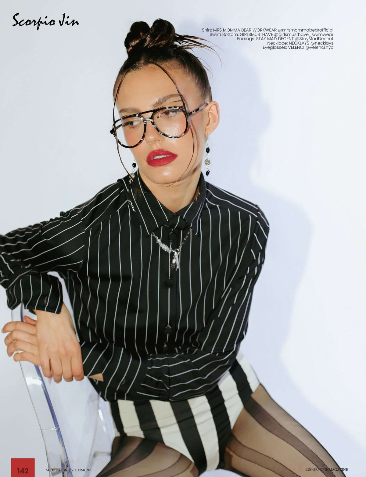 Model is wearing Striped Night Top
