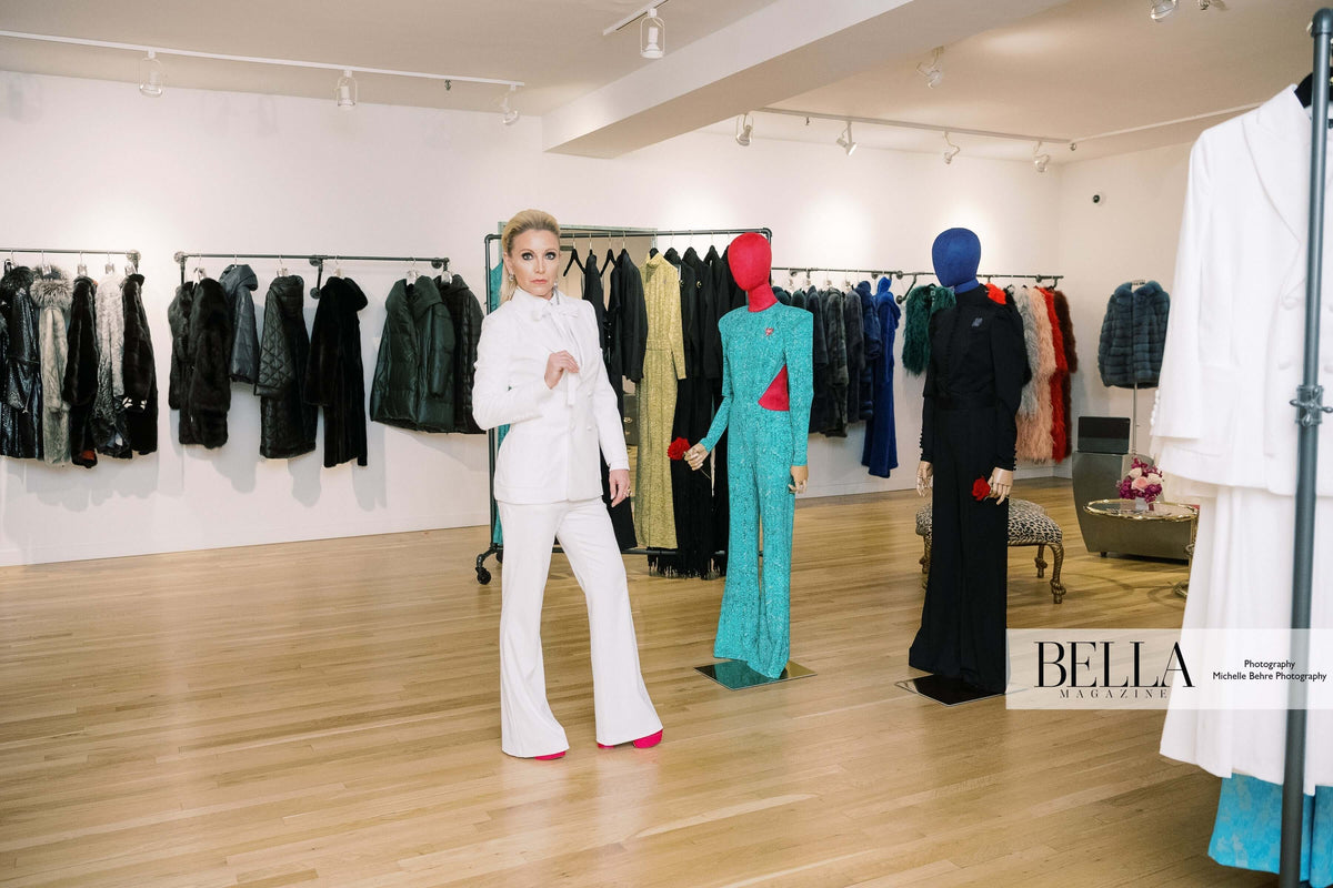 Lee Evans Lee wearing Meet Me at Noon showcasing stylish workwear on display for BELLA Magazine event.