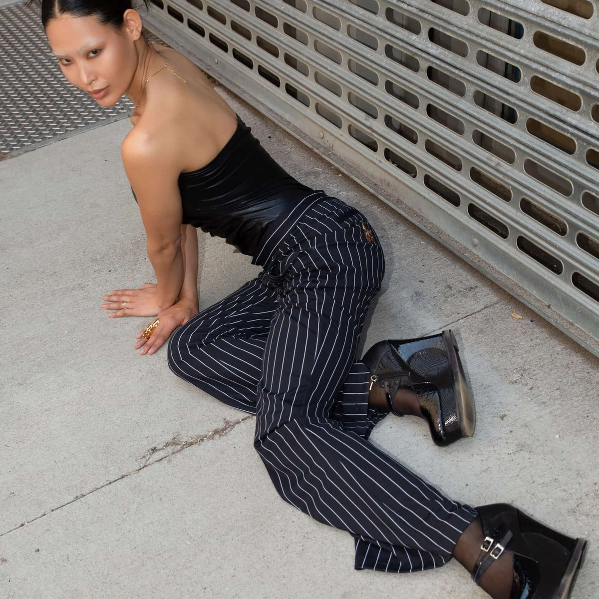 Model is wearing Striped Night Pant