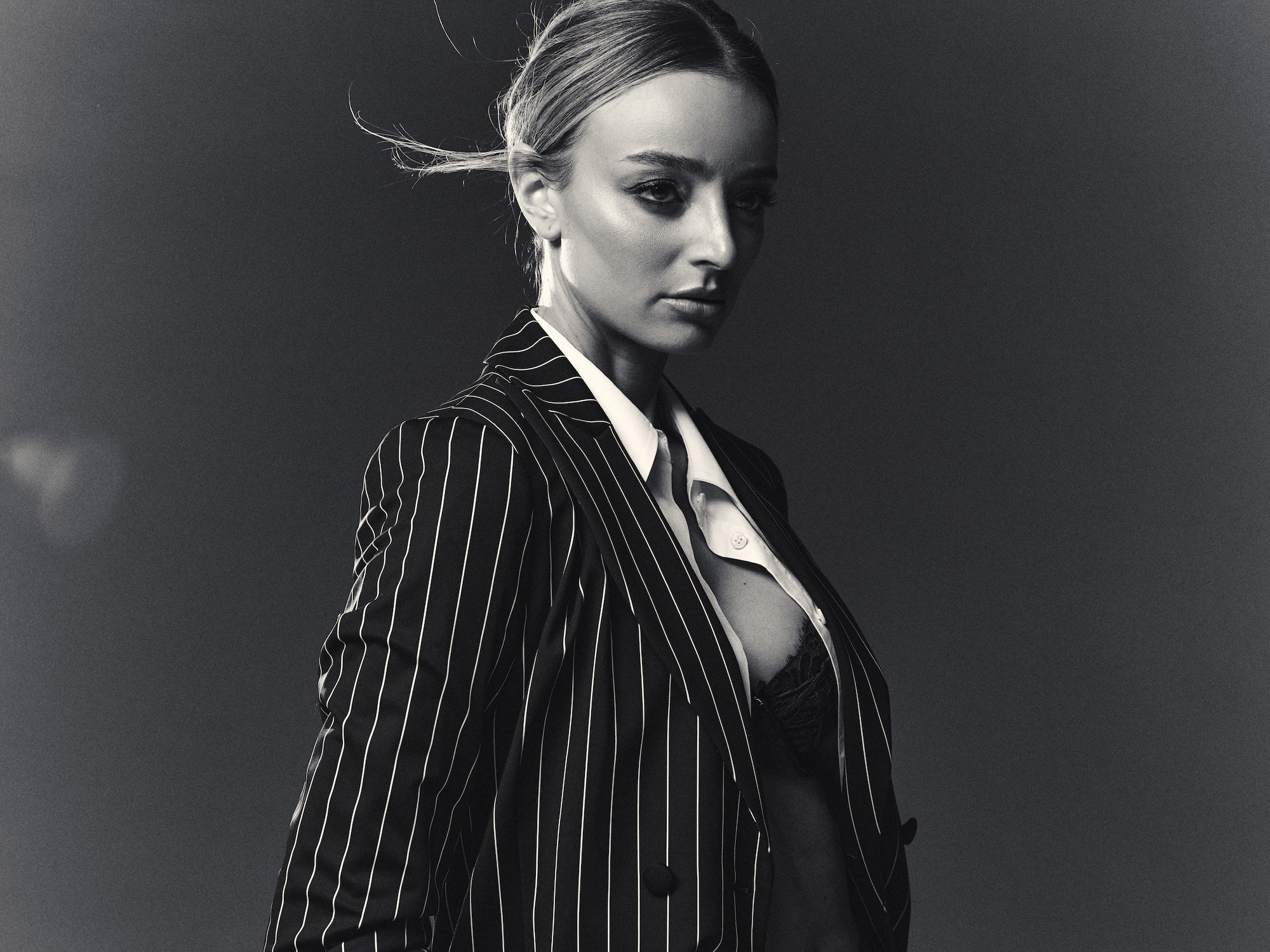 Model is wearing Striped Night Blazer and Pant