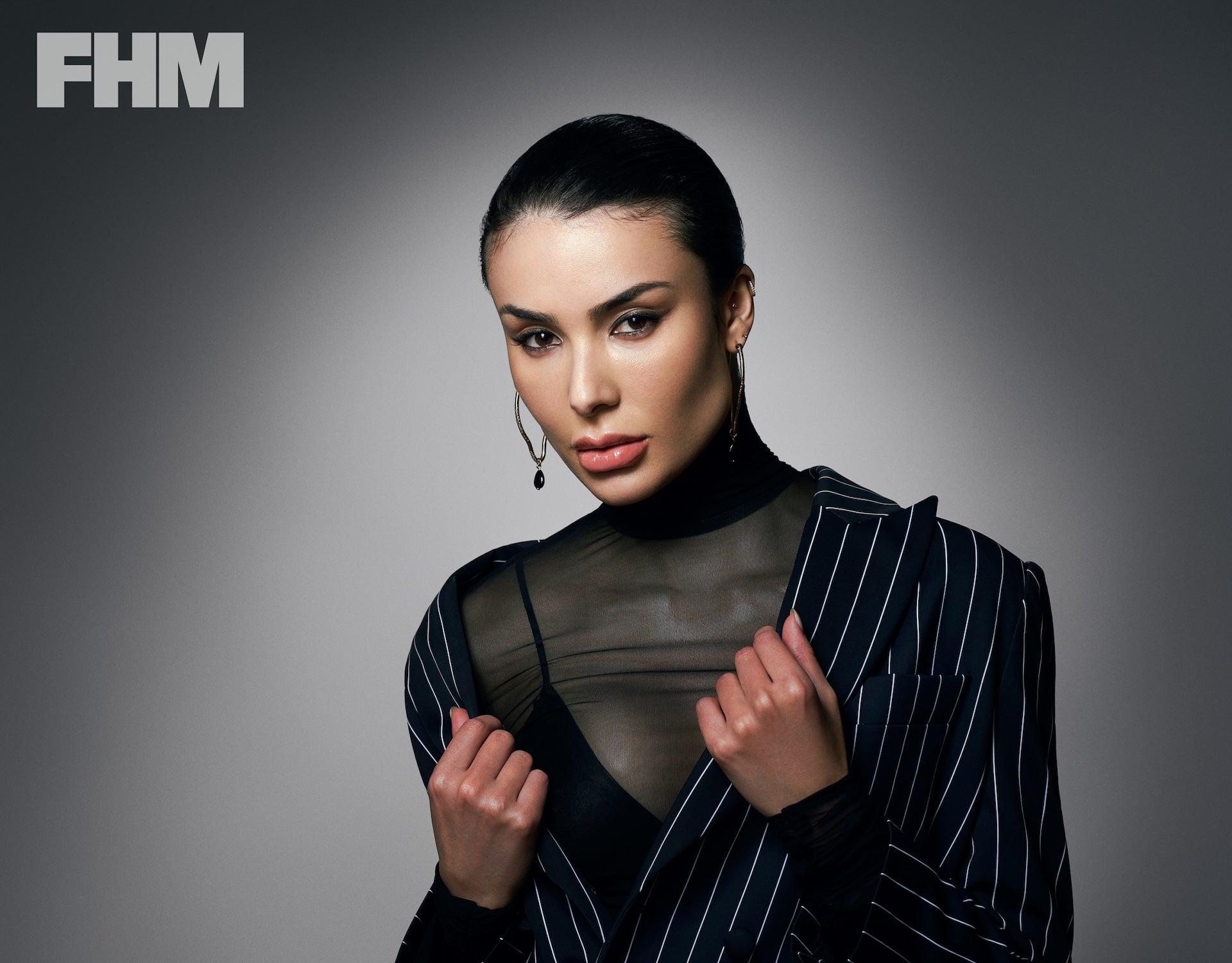 Model is wearing Striped Night Blazer
