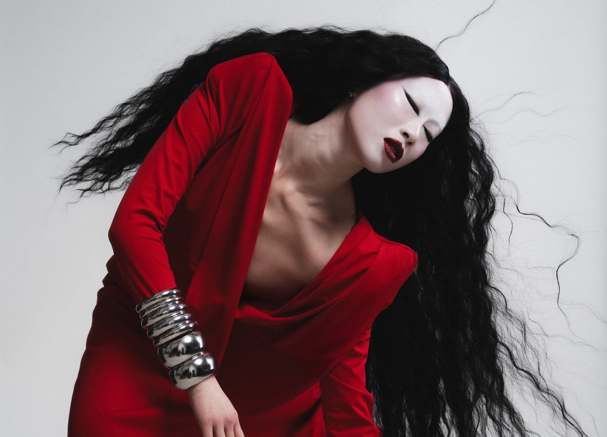 Mrs Momma Bear’s No Turning Back Dress in Rosso is featured in LADYGUNN Magazine’s Velvet Violence editorial