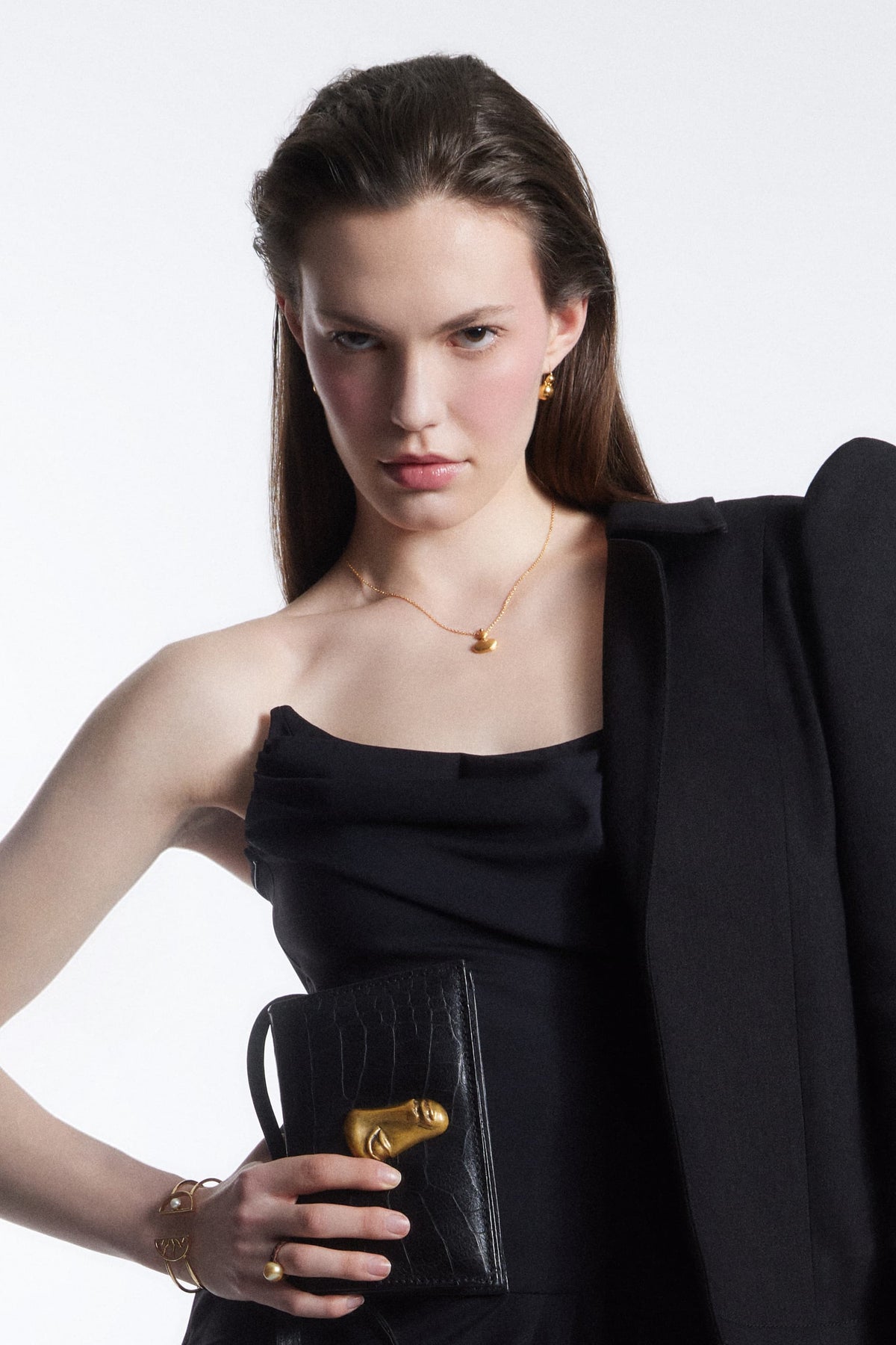 Model is wearing the Come Closer Dress