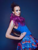 Model is wearing the Peony Pant and Gardenia Vest in Forget Me Not