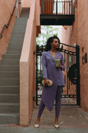 Model wearing Keep It Moving Set - Wisteria, featuring stylish tux jacket and sleek matching pants.