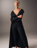 Promise Me Nothing - Obsidian set featuring a deep V-neck long-sleeve top and high-waisted tapered pants.