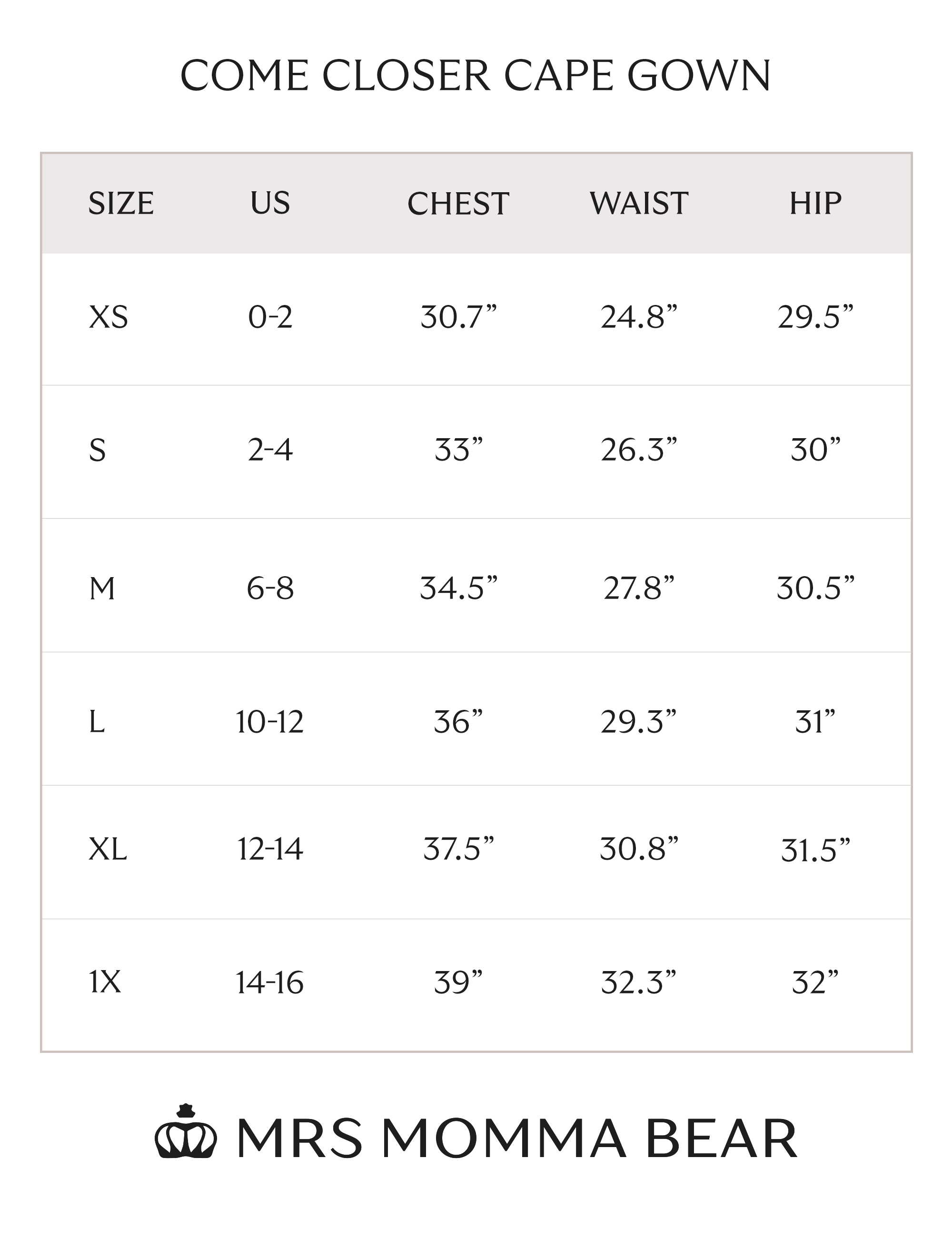 size chart