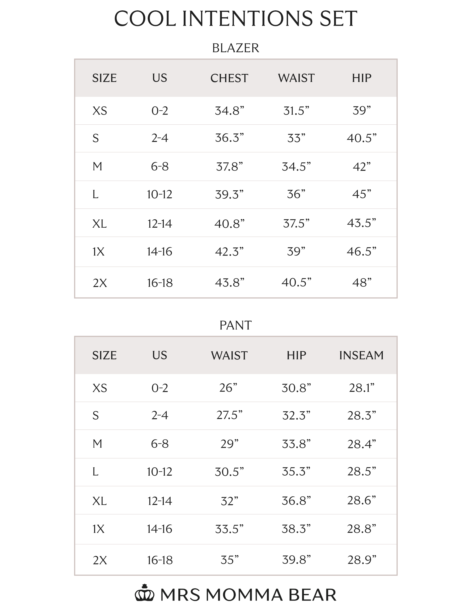 size chart