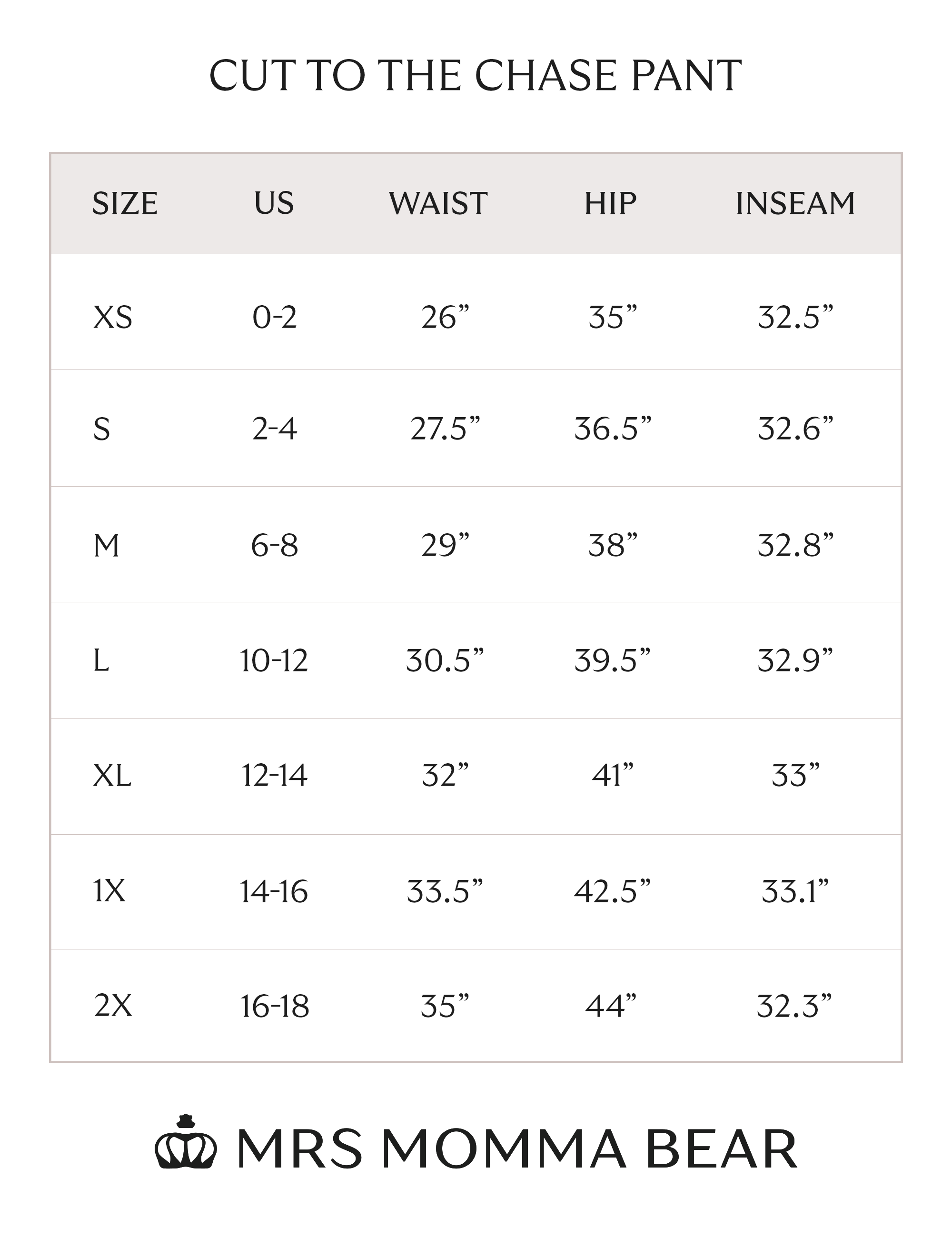 size chart