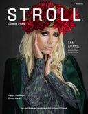 Cover of Stroll Olmos Park magazine featuring Lee Evans with floral headpiece, December 2023 issue.