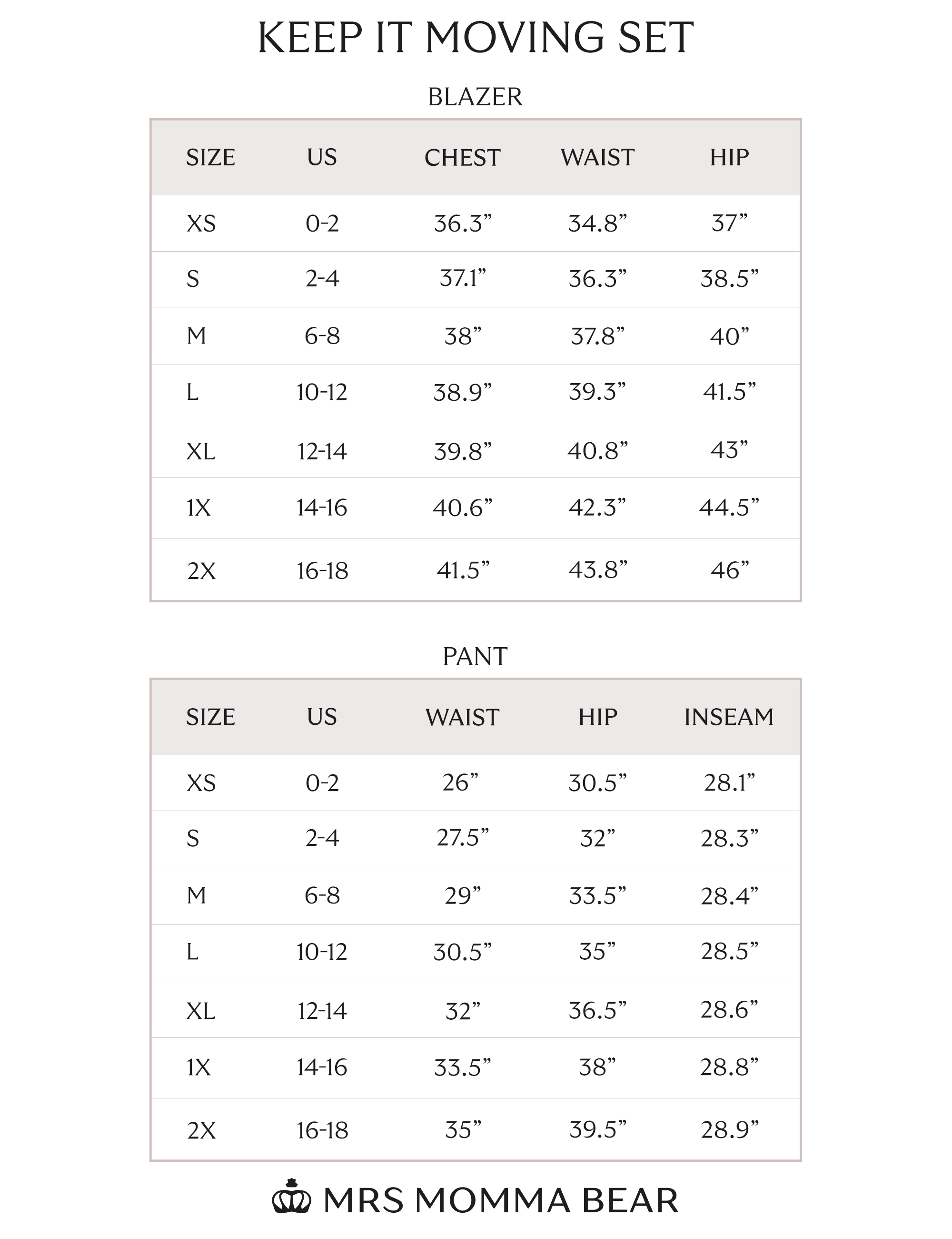 size chart