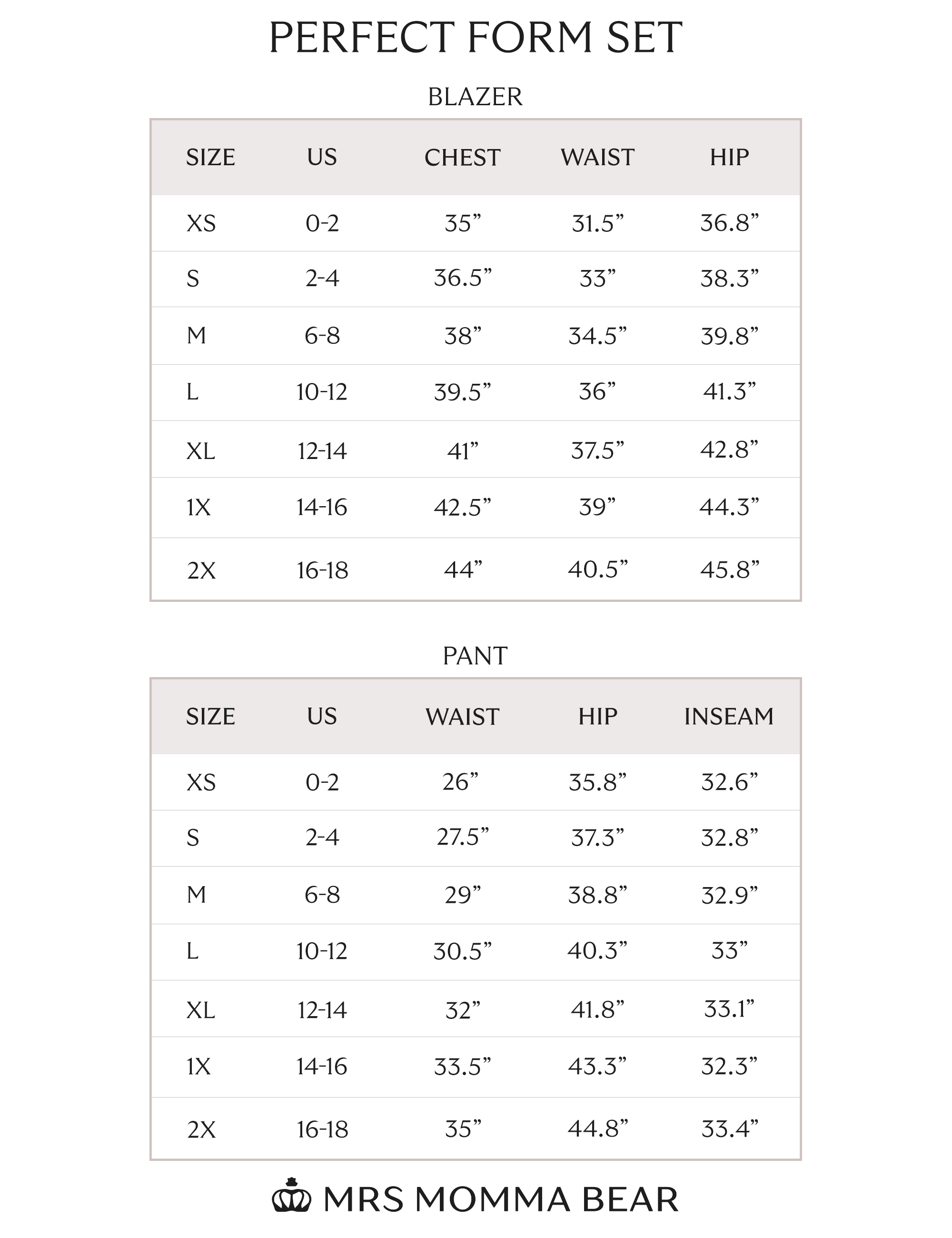 size chart