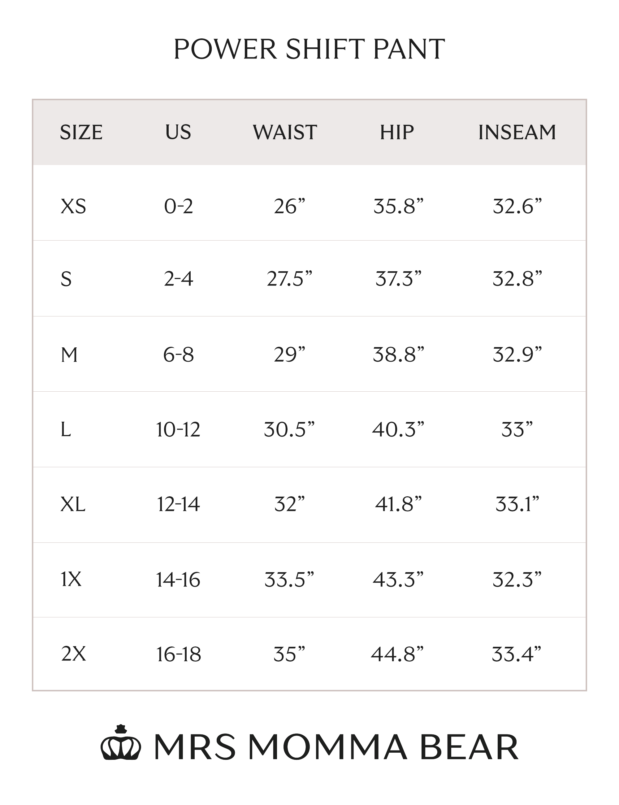 size chart