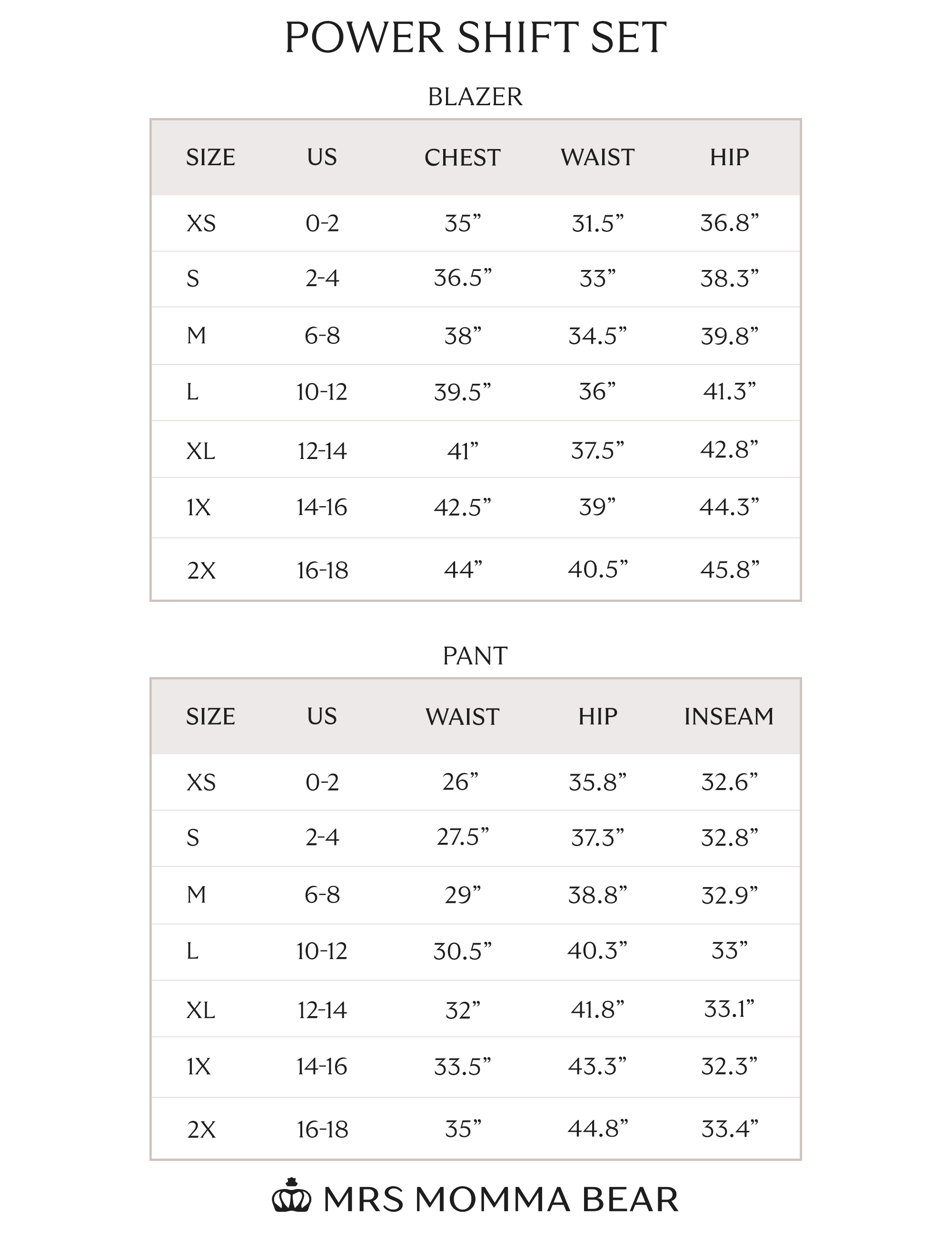size chart