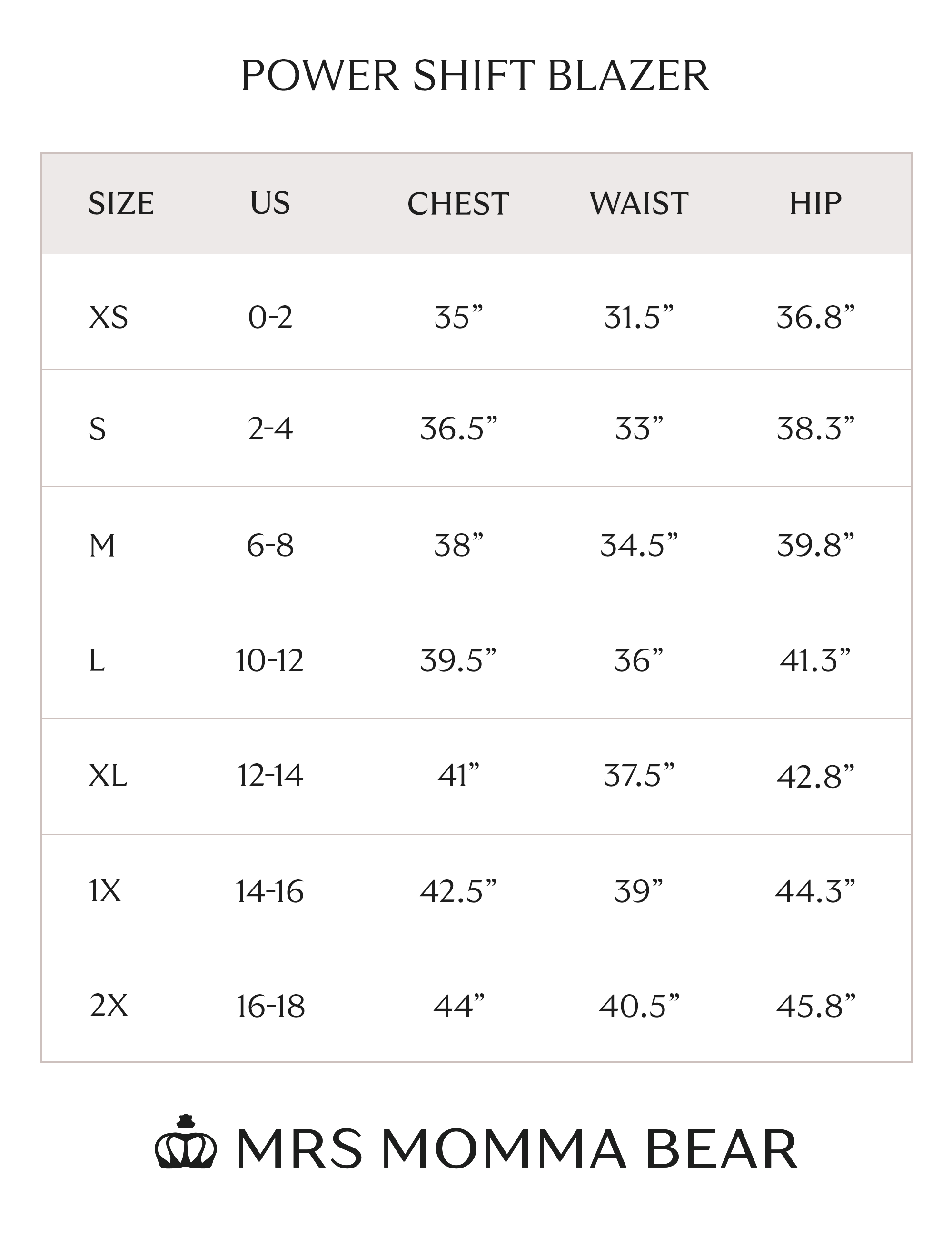 size chart
