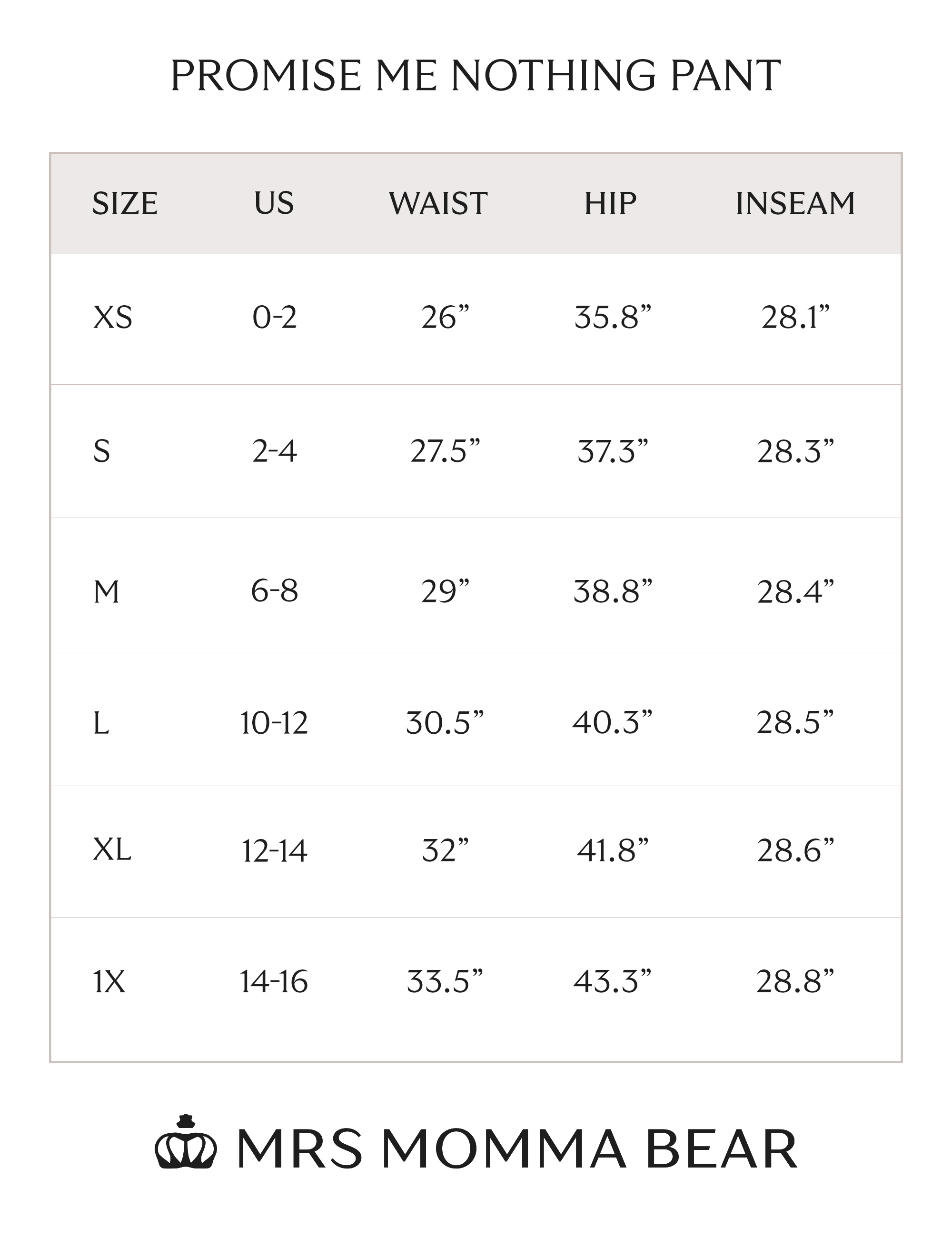 size chart