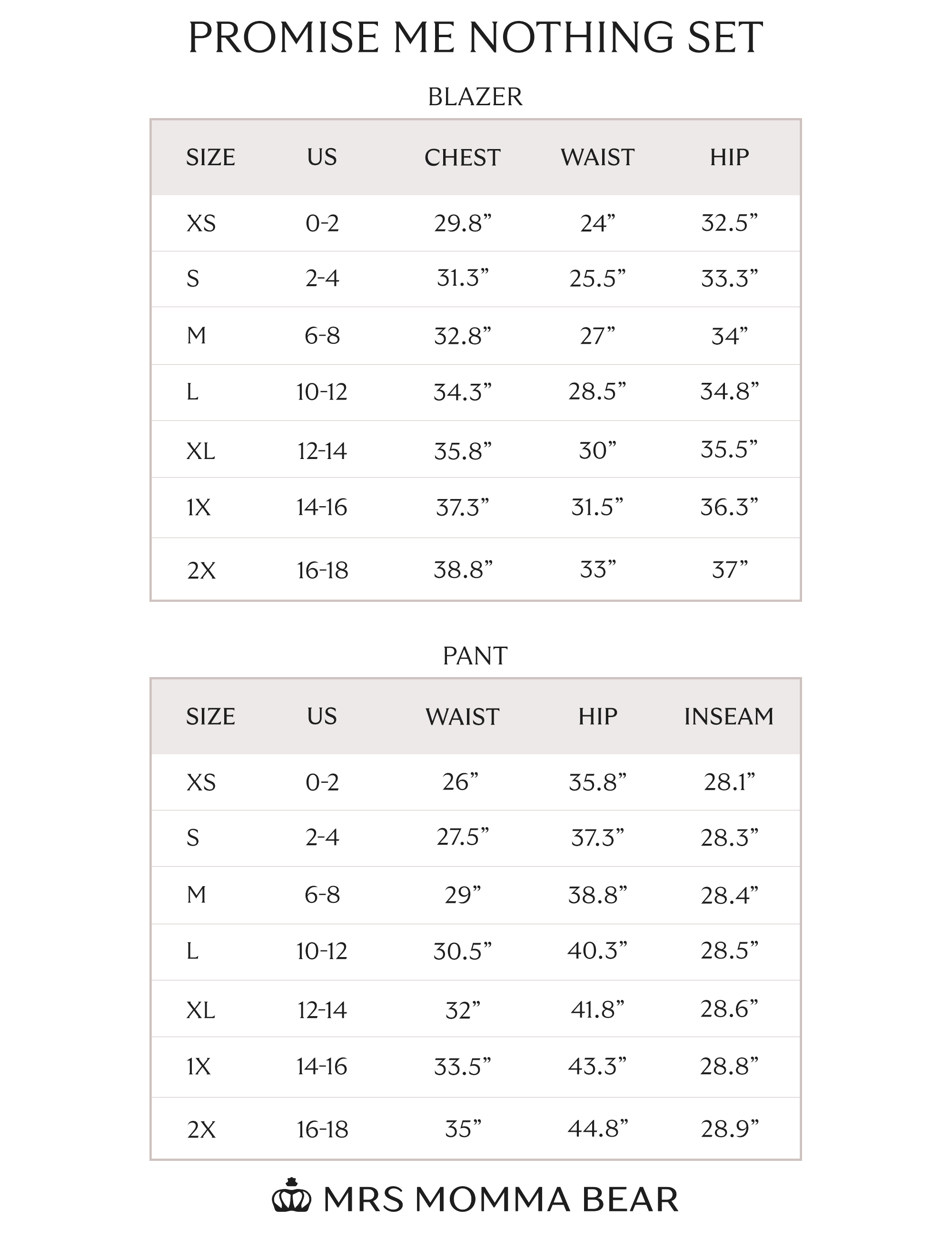 size chart