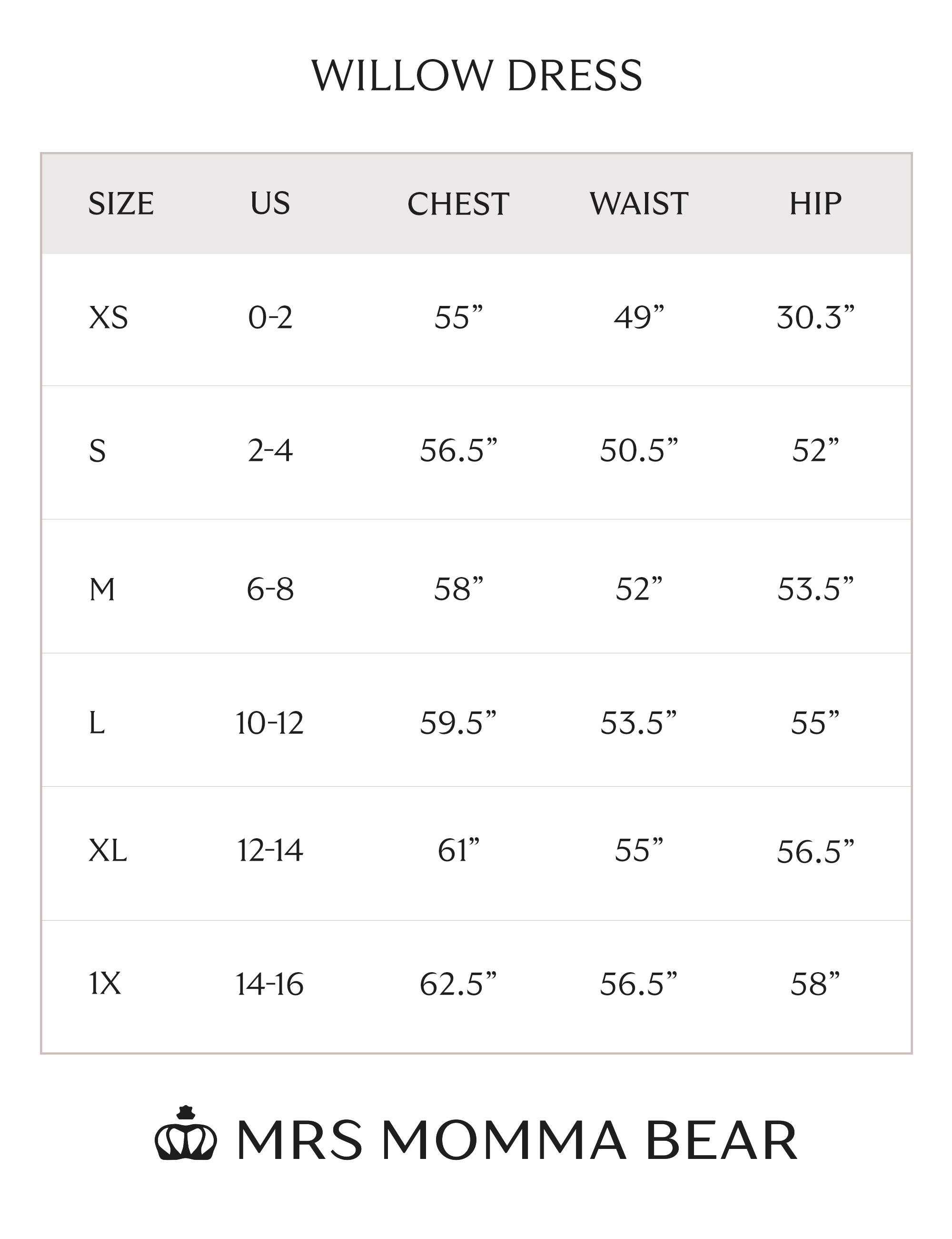 size chart