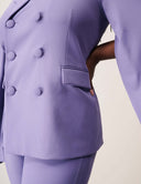 Cool Intentions Blazer in lavender with dramatic batwing sleeves and functional hip pockets.