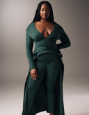 Promise Me Nothing - Dark Laurel set featuring deep V-neck top and high-waisted tapered pants.