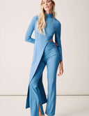 Cut to the Chase Set - Marina showcasing a stylish long-sleeve top with a cutout and tapered pants.