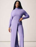 Cut to the Chase Set - Wisteria featuring a long-sleeve top and tapered leg pants in light purple.