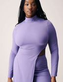 Cut to the Chase Set - Wisteria featuring a model in a stylish long-sleeve top with a cutout detail.