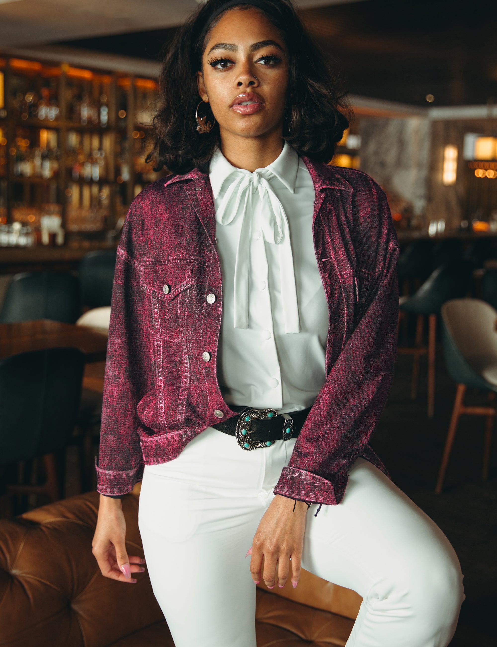 Denim Jacket Pink Red Wash