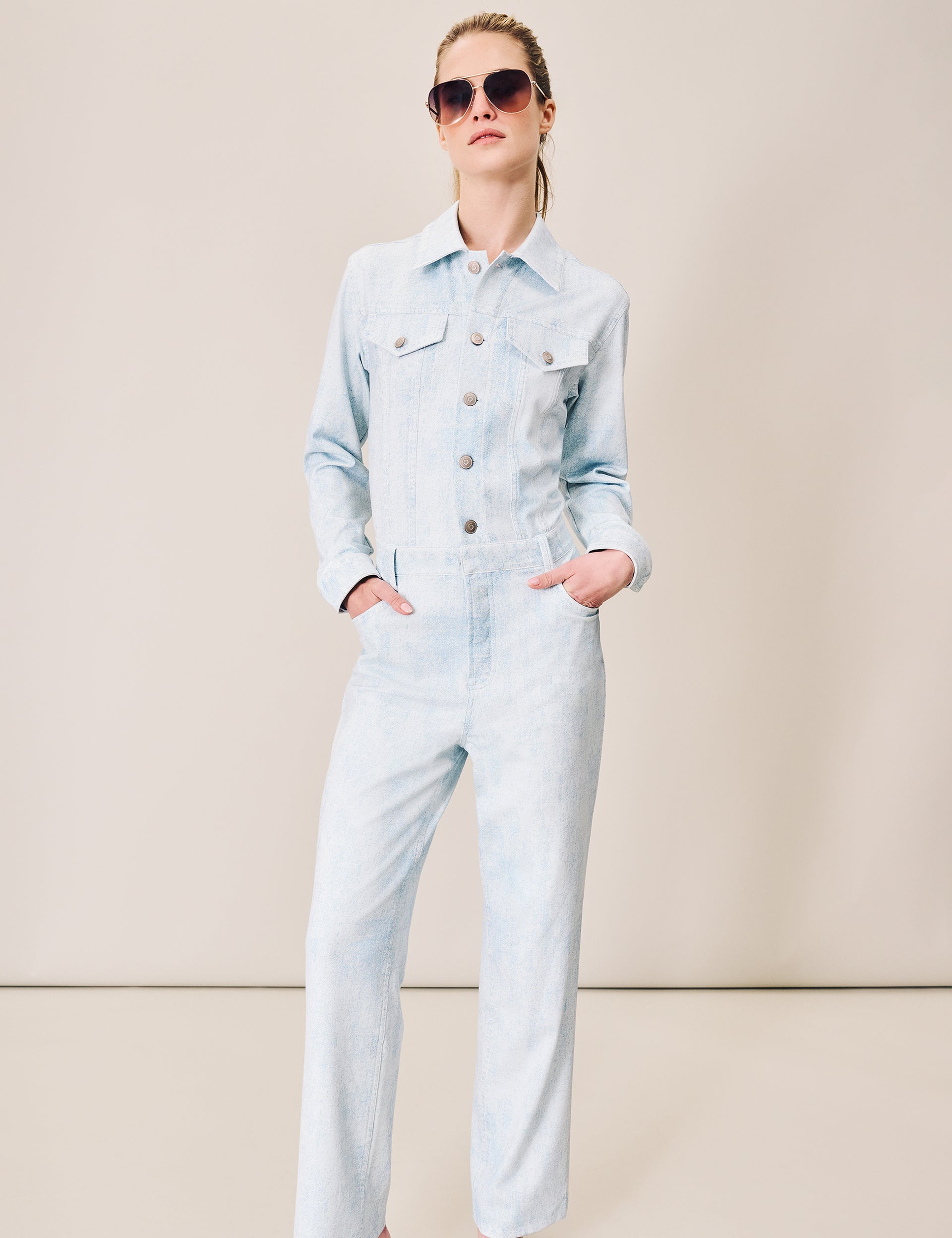 Denim Jumpsuit - White Acid Wash