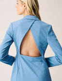 Back view of the Keep It Moving Set - Marina featuring an open back tux jacket in blue.