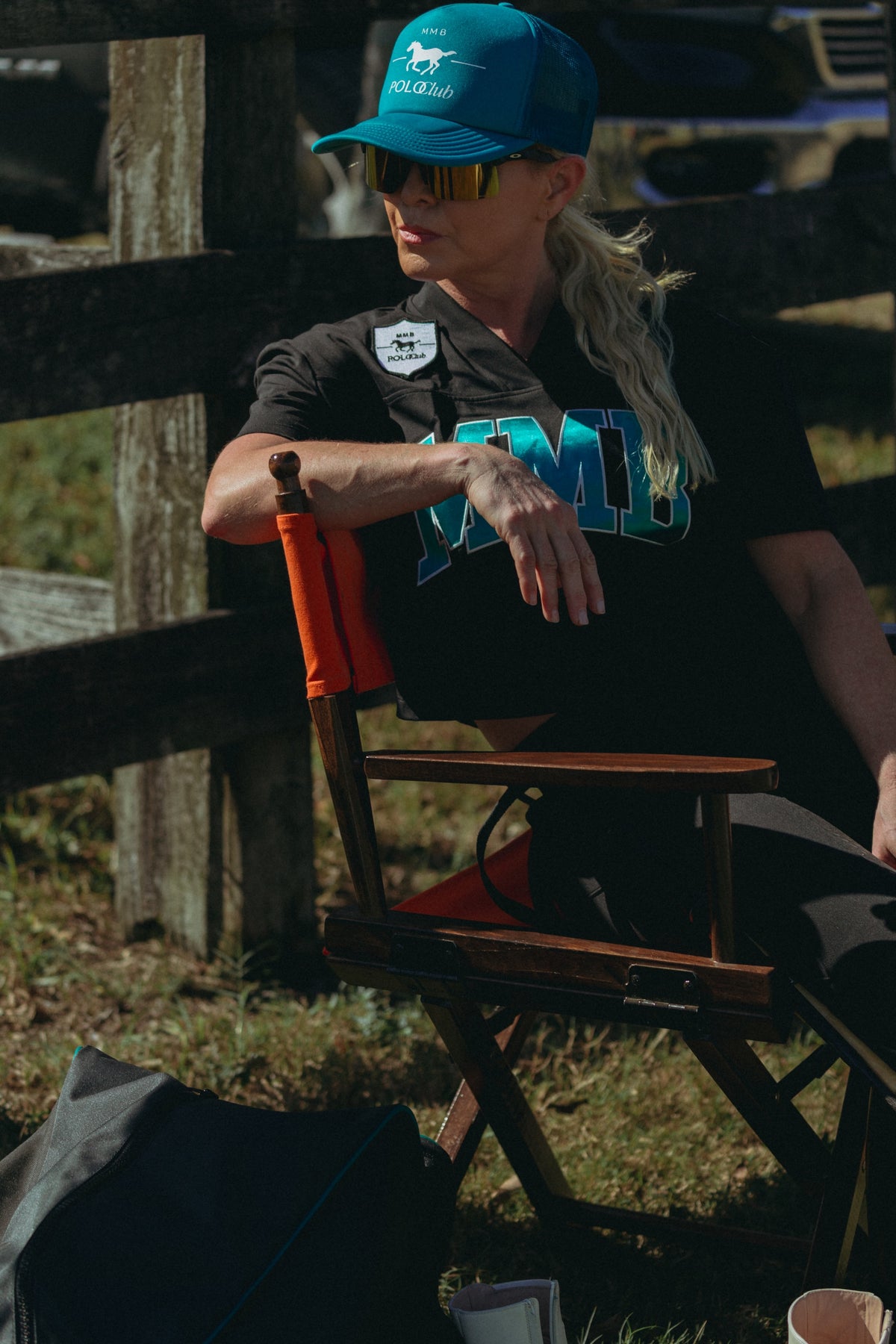 Two models in MMB Sport, the Match Tee Cropped in Sport Green and the Equestrian Pant