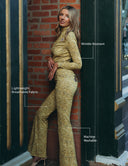 Model showcasing the Lucky Lady outfit featuring gold sequins for a glamorous evening look.