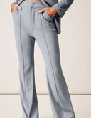 Perfect Form Pant in light grey with bell bottom styling and front slant pockets.