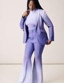 Power Shift Blazer in Lavender Haze worn with matching flared pants, showcasing modern tailored elegance.