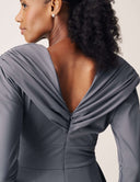 Promise Me Nothing Top showcasing elegant draping and deep V-back design, highlighting its unique style and movement.