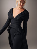 Promise Me Nothing - Obsidian set featuring a deep V-neckline long-sleeve top and high-waisted tapered pants.