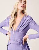 Promise Me Nothing Set - Wisteria model showcasing deep V-neckline and elegant silhouette.