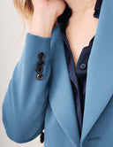Close-up of the Starry Night Blazer: The Sustainable Edit showcasing premium fabric and stylish buttons.