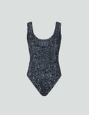 Iconic Scoop Neck Tank Bodysuit in Black Diamond with sequin print for stylish layering and comfort.