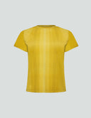 Signature Luxe Tee in vibrant yellow with unique lamé print, perfect for casual or elevated styling.